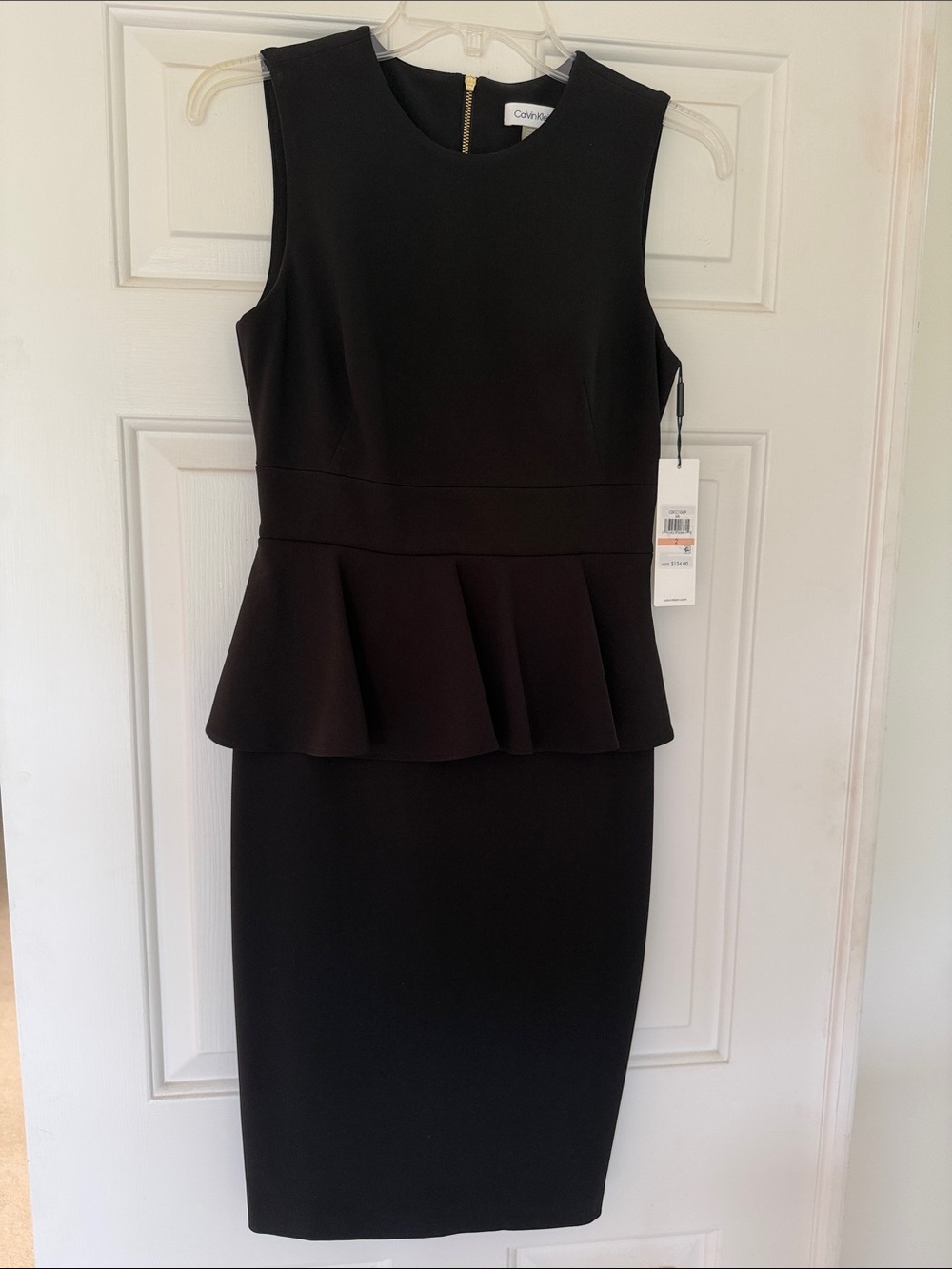 Calvin Klein Black Sleeveless Peplum Sheath Dress Brand New